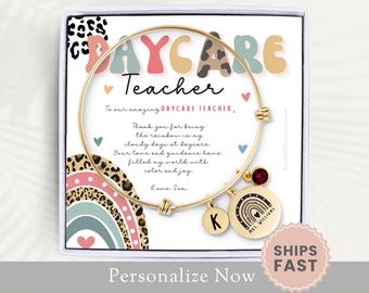 Personalized Daycare Teacher Bracelet Gift For Daycare Teacher Appreciation Jewelry Preschool Teacher Charm Bracelet Nursery Teacher Bangle