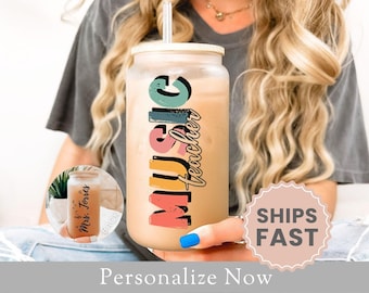 Personalized Music Teacher Frosted Glass Cup Gift For Music Teacher Glass Tumbler Teacher Appreciation Gift