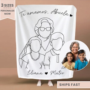 Personalized Abuela Minky Blanket Gift for Abuela Line Art Portrait Blanket Mothers Day Gift Abuelita Line Drawing Grandma Fleece Blanket