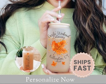 Personalized Girls Weekend Getaway Frosted Glass Cup Gift For Girls Glass Tumbler Girls Vacation Iced Coffee Cup Besties Getaway Glass Cup