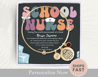Personalized School Nurse Bracelet Gift For School Nurse Bangle School RN Bracelet School Nurse Appreciation Jewelry School RN Charm Bangle