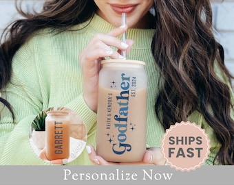 Personalized Godfather Frosted Glass Cup Gift For Godfather Glass Tumbler Wedding Day Gift God Father Iced Coffee Cup Godfather Proposal