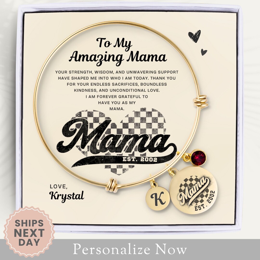 Personalized Mama Bracelet Gift for Mama Birthstone Bracelet Mothers