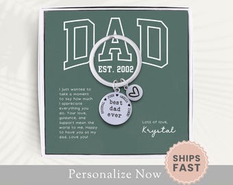 Personalized Dad Keychain Gift For Dad Keyring Fathers Day Keychain Dad Gift From Children New Dad Gift Dad Key Fob Notecard Best Dad Ever