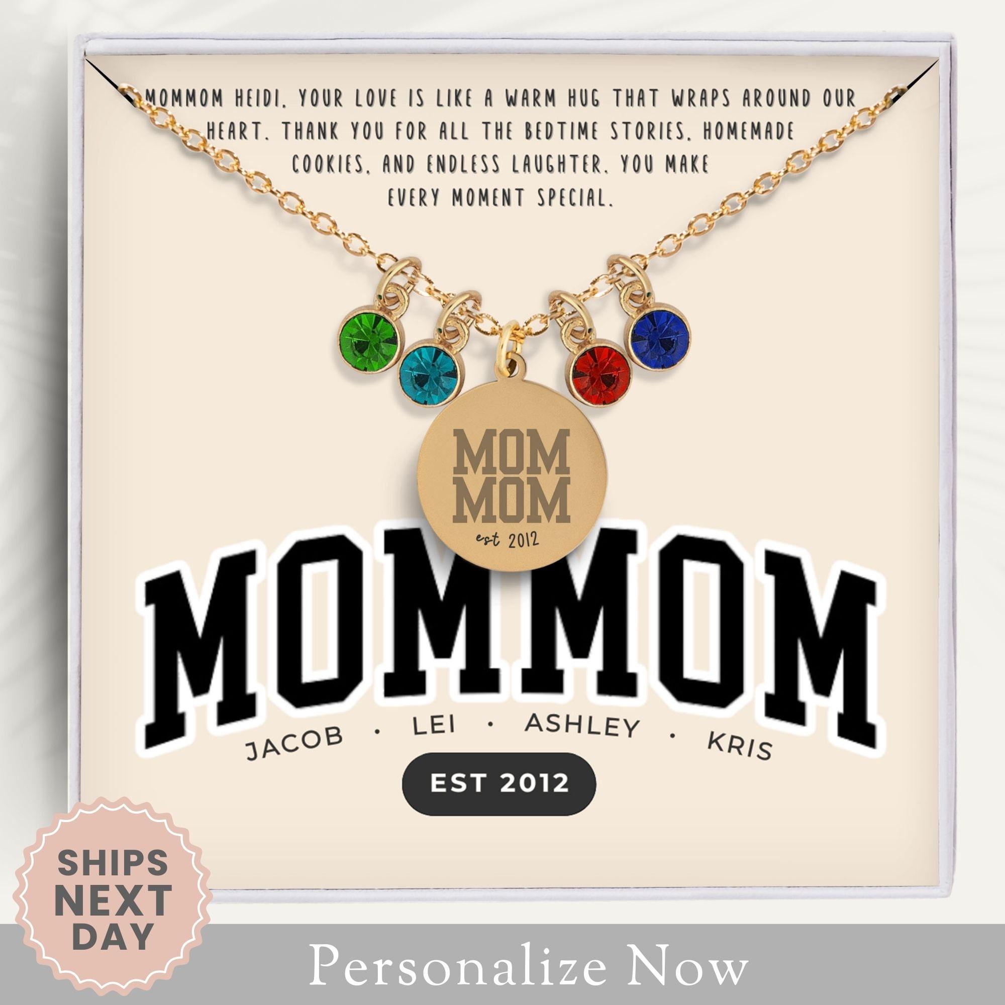 Personalized Mom Mom Birthstone Necklace Mommom Necklace Gift for Mommom Mothers Day Jewelry Custom Notecard Mommom Jewelry Christmas Gift Etsy
