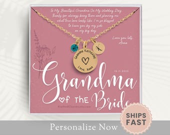 Personalized Grandma Of The Bride Necklace Gift For Grandma Grandmother Wedding Necklace Jewelry Grandma Birthstone Necklace From Bride Card