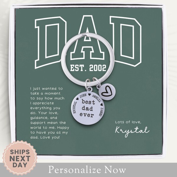 Personalized Dad Keychain Gift For Dad Keyring Fathers Day Keychain Dad Gift From Children New Dad Gift Dad Key Fob Notecard Best Dad Ever