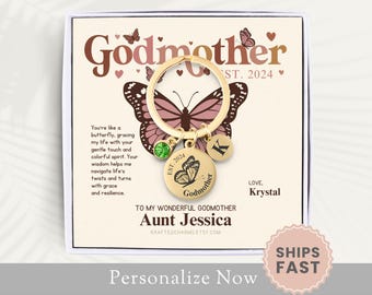 Personalized Godmother Keychain Gift For Godmother Keyring Godmother Baptism Key Chain Gift Godmother Proposal Key Ring  From Godchild Card