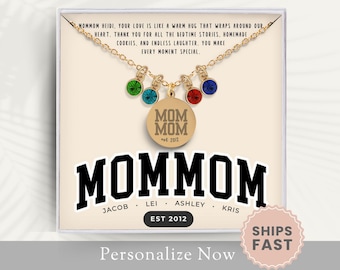 Personalized Mom Mom Birthstone Necklace MomMom Necklace Gift for MomMom Mother’s Day Jewelry Custom Notecard MomMom Jewelry Christmas Gift