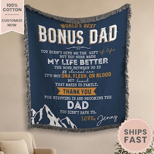 Personalized Bonus Dad Woven Blanket Gift For Bonus Dad Tapestry Fathers Day Gift Stepdad Throw Blanket Christmas Gift From Bonus Daughter