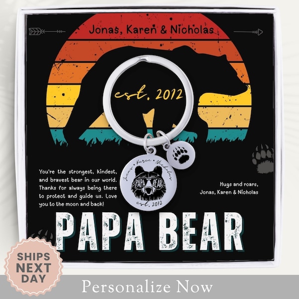 Personalized Papa Bear Keychain Gift For Papa Bear Keyring Fathers Day Gift Papa Bear Gift Papa Bear Birthday Key Chain From Kids Names Card