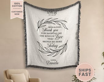 Personalized Parents of the Bride Woven Blanket Gift for Parents of the Bride Tapestry Wedding Day Gift from Groom Mom of Bride Woven Throw