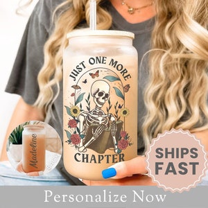 Personalized Book Lover Frosted Glass Cup Gift For Book Lover Glass Tumbler Birthday Gift Reader Gift Iced Coffee Cup Reader Glass Bookish
