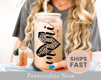 Personalized Mimi Glass Cup Gift For Mimi Frosted Glass Mothers Day Gift From Grandkids Mimi Iced Coffee Cup Mimi Glass Tumbler Grandma Cup