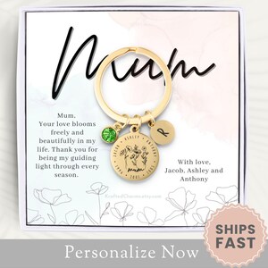 Personalized Mum Keychain Gift For Mum Keyring Mothers Day Key Chain Mom Keyring Mum Key Fob Mum Birthday Keychain Gift From Daughter Flower