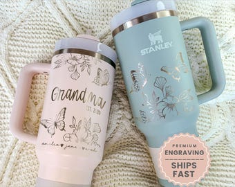 Custom Grandma Tumbler With Handle Gift For Grandma From Grandkid Mothers Day Gift Grandma Engraved Tumbler With Straw Grandmother Cup Name