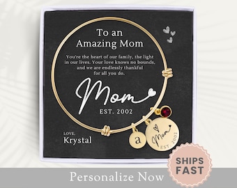 Personalized Mom Bracelet Mother's Day Gift For Mom Jewelry Mother Bracelet For Mom Bangle Mom Bracelet Gift Custom Notecard From Children