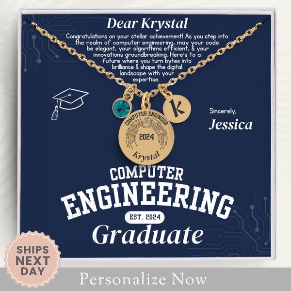 Personalized Computer Engineer Graduation Necklace Gift For Computer Engineer Graduation Jewelry Computer Engineering Grad Card Birthstone