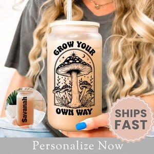 Mushroom Frosted Glass Cup 
Mushroom Lover Gift Mushroom Glass Tumbler