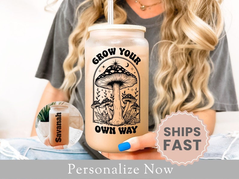 Mushroom Frosted Glass Cup 
Mushroom Lover Gift Mushroom Glass Tumbler