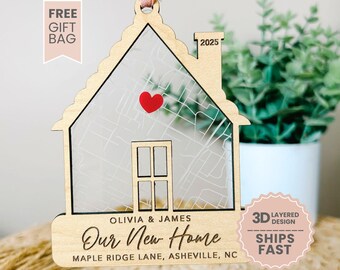 Custom New Home Map Ornament Gift for Couple New House Address Ornament Engraved Housewarming Gift New Home Location Keepsake Name 3D Year