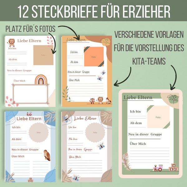 12 Steckbriefe für Erzieher Steckbriefe Kita Vorlagen Erzieherinnen Krippe Steckbriefe Krippe Steckbriefe Kindergarten Vorlagen für Erzieher