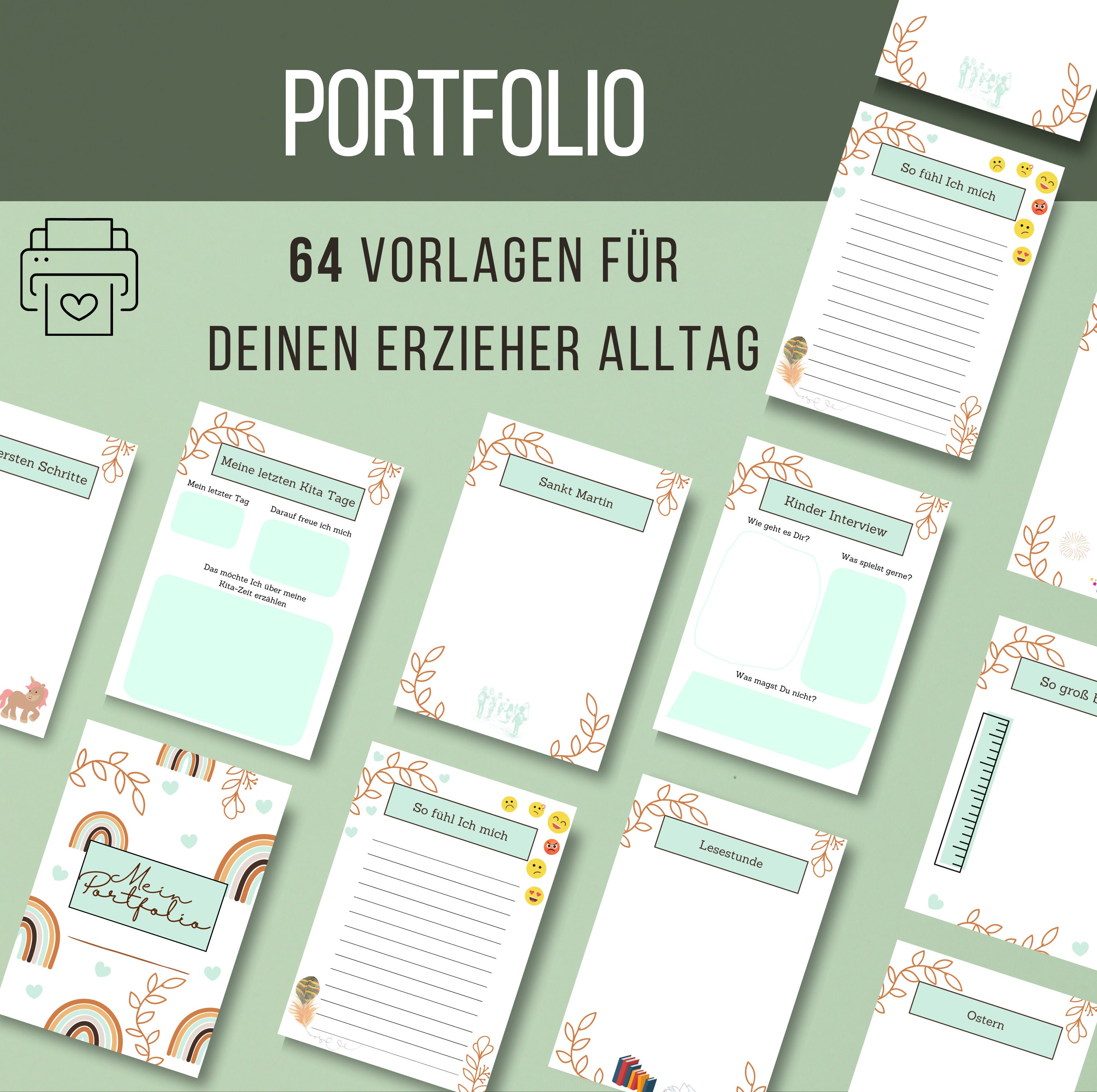 Portfolio Vorlagen mit 64 Seiten Kita für ErzieherInnen Portfolio
