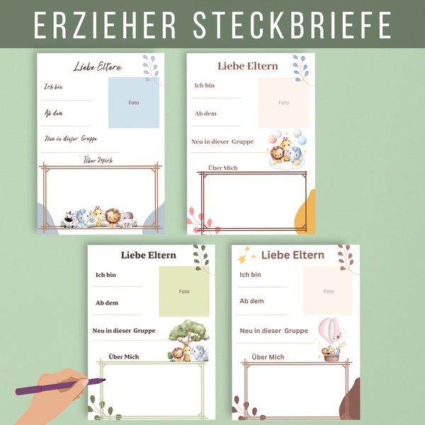 4 Steckbrief-Vorlagen für Erzieher Steckbriefe Kita/Krippe Steckbriefe Grundschule Vorlage für Infotafel im Kindergarten