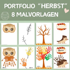 May include: A set of eight printable autumn-themed coloring pages featuring an owl, a tree, a leaf, and a hedgehog. The pages are designed for children to color and are perfect for fall crafts and activities.