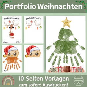 Juego de 10 huellas de manos navideñas | Regalos navideños para mamá, papá y abuelo | Portafolio navideño para jardín de infantes