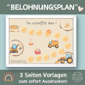 Belohnungsplan Baustelle | Belohnungstafel Jungs | Verstärkerplan Kleinkinder |Belohnungssystem Töpfchen Training | Belohnungstafel Kinder