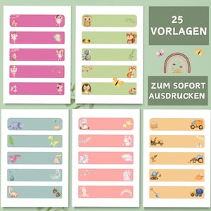 May include: A set of 25 printable labels featuring various cute illustrations, including fairies, unicorns, dinosaurs, and construction vehicles. The labels are designed for immediate printing and can be used for a variety of purposes.