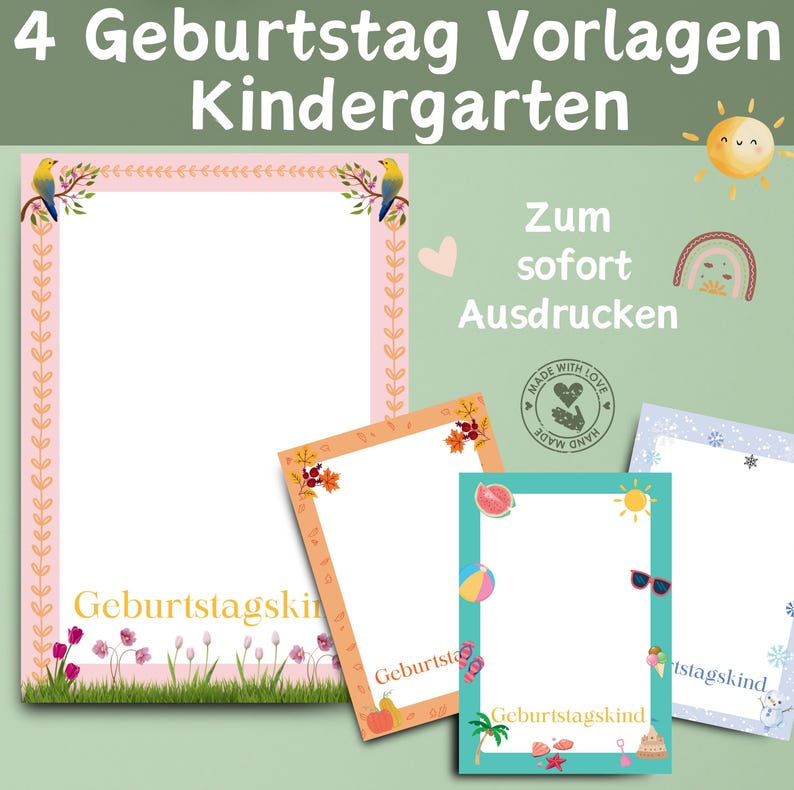 4 Geburtstagsvorlagen Kindergarten | Vorlagen für Erzieher |  Portfolio Vorlagen | Geburtstagsvorlagen Krippe/Kita | Geburtstag Vorlagen