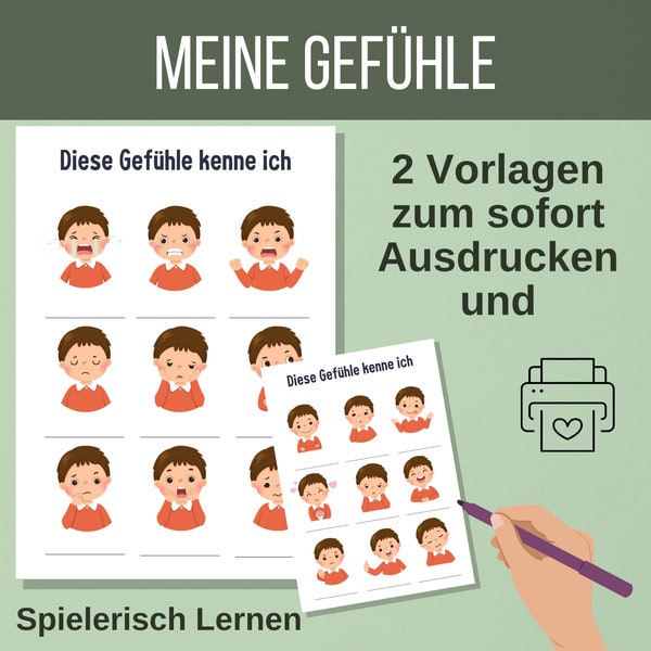 Flash cards feelings templates to fill out Learn German Montessori flash cards download digital learning material for children template boy
