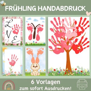6 Handabdruck Frühlingsvorlagen | Kindergarten Vorlage | Portfolio Frühling | Vorlage Krippe | Malvorlage Kita | Vorlage für Erzieher/Eltern