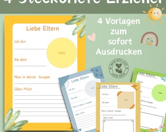 4 profile sheets for educators | Profile sheets for daycare centers | Templates for educators in nurseries | Profile sheets for nurseries | Kindergarten templates | Templates for educators