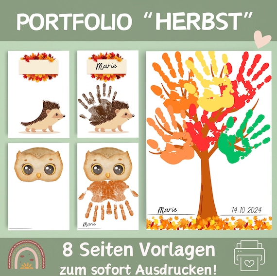 Portfolio Herbst Malvorlagen | Kindergarten Portfolio Herbst | Kindergarten Vorlagen |  Erzieher Vorlagen | Portfolio Herbst | Handabdruck