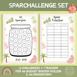 Savings Challenge Set for Children | Savings Challenges | Savings Challenge for Children | Download PDF Dino Rosa | Pocket Money Challenge for Children