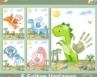 Dinosaur Portfolio Coloring Pages | Kindergarten Templates | Nursery Portfolio Templates | Templates for Educators | 5 Dinosaur Handprint Templates | PDF