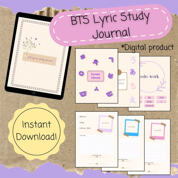 BTS Lyrics Study Journal | Digital Planner | Digital Notes | BTS Army