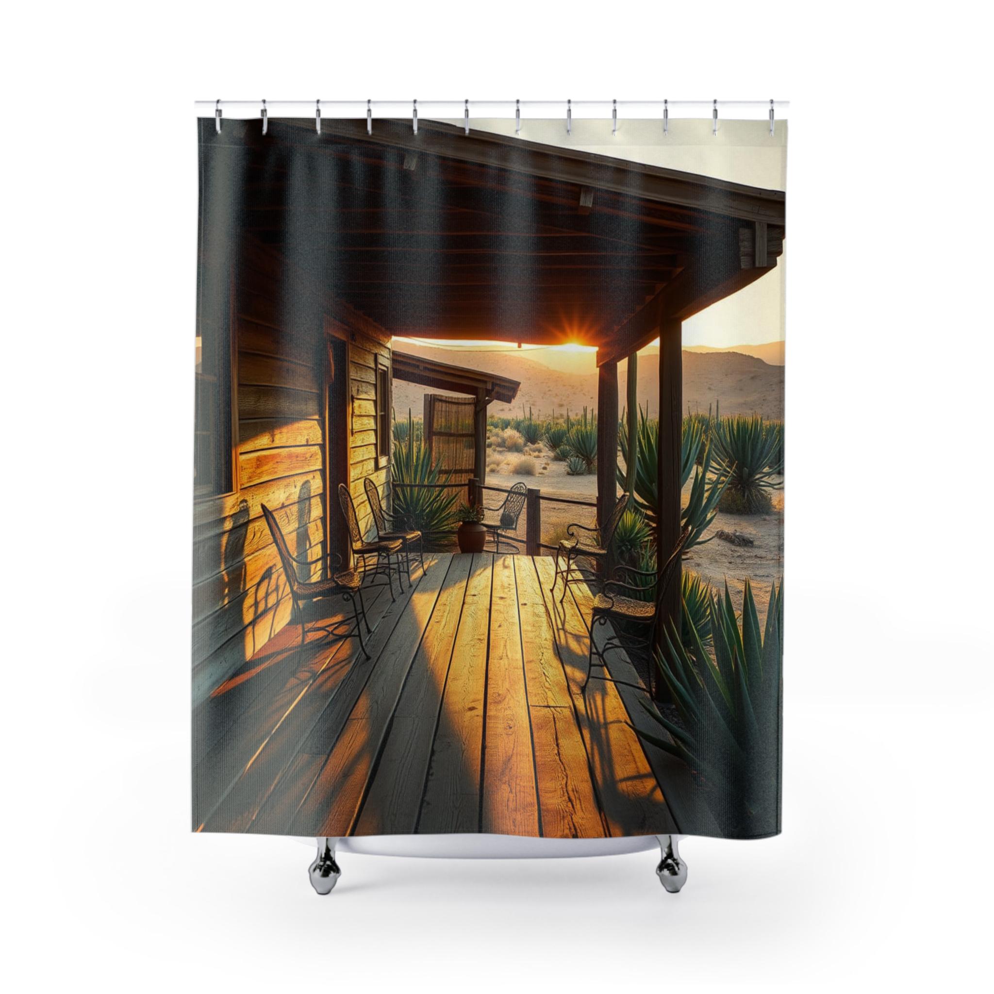 Rustic Desert Porch Shower Curtain, Agave Design, Farmhouse Style, Sunset Décor, Bathroom Accent, Boho Home, Nature Inspired