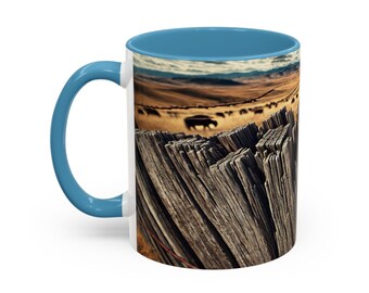 Rustic Broken Fence Ranch Mug - Western Landscape Coffee Cup - Country Farmhouse Gift Accent Coffee Mug (11, 15oz)