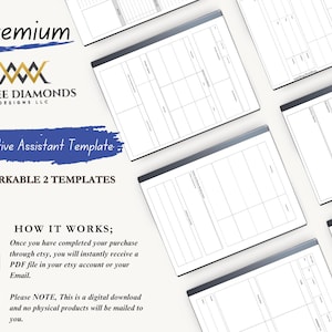 May include: A digital download of two Executive Assistant templates for the Remarkable 2 tablet. The templates are designed to help you organize your work and stay on top of your tasks. The image shows a close-up of the templates, which are printed on white paper with black lines.