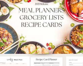 Printable Meal Plan Schedule with Recipes and Grocery List - Daily Weekly Monthly Meal Organizer Bundle - Meal Prep Planner Book