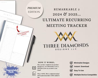 ReMarkable 2 Meeting Notes Template, Recurring Meeting Tracker (Digital Download)
