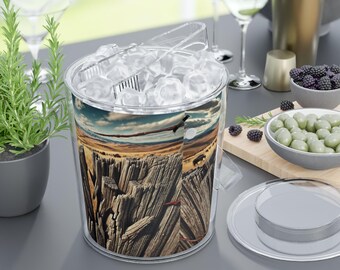 Rustic Ice Bucket, Perfect for Weddings, Parties, and Rustic Decor, Acrylic Drink Container with Tongs, Great fior any Occasion
