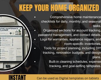 digital home management binder, comprehensive editable printable household organizer system, project tracking checklist template