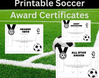 Printable Soccer Award Certificates,  End of Season Team Awards, Youth Soccer Coach Gifts, Player Sports Banquet Templates, MVP Gift