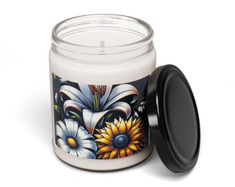 Flower Themed Soy Candles, Gift for Her, Natural Aromatherapy, Relaxing Home Decor, Beautiful Candle for Mom, Flower Lover Gift Soy Candle
