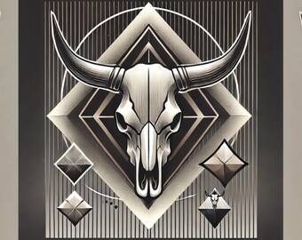 Modern Geometric Bull Skull Wall Art, Monochromatic Southwestern Decor Mousepad with NonSlip Base